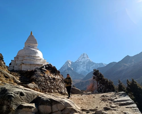 Amadablam mountain and stupa view