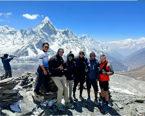 Small group ebc trekkers are with guide and supporters