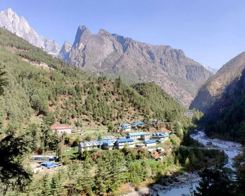 Dudh Koshi River And Local Village On The Way Ebc Trekking
